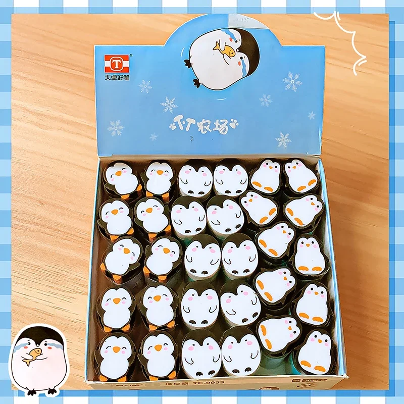 Borrador de lápiz rebanable con forma de pingüino lindo, suministros Kawaii para estudiantes, papelería escolar, suministros de oficina, regalo para