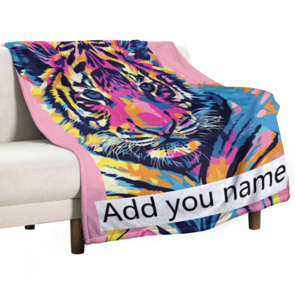 

Очень крутое фланелевое одеяло Colorful Tiger — индивидуальный текст, мягкий и удобный для диванов, кроватей, офисов, автомобильных поездок 2025 г.