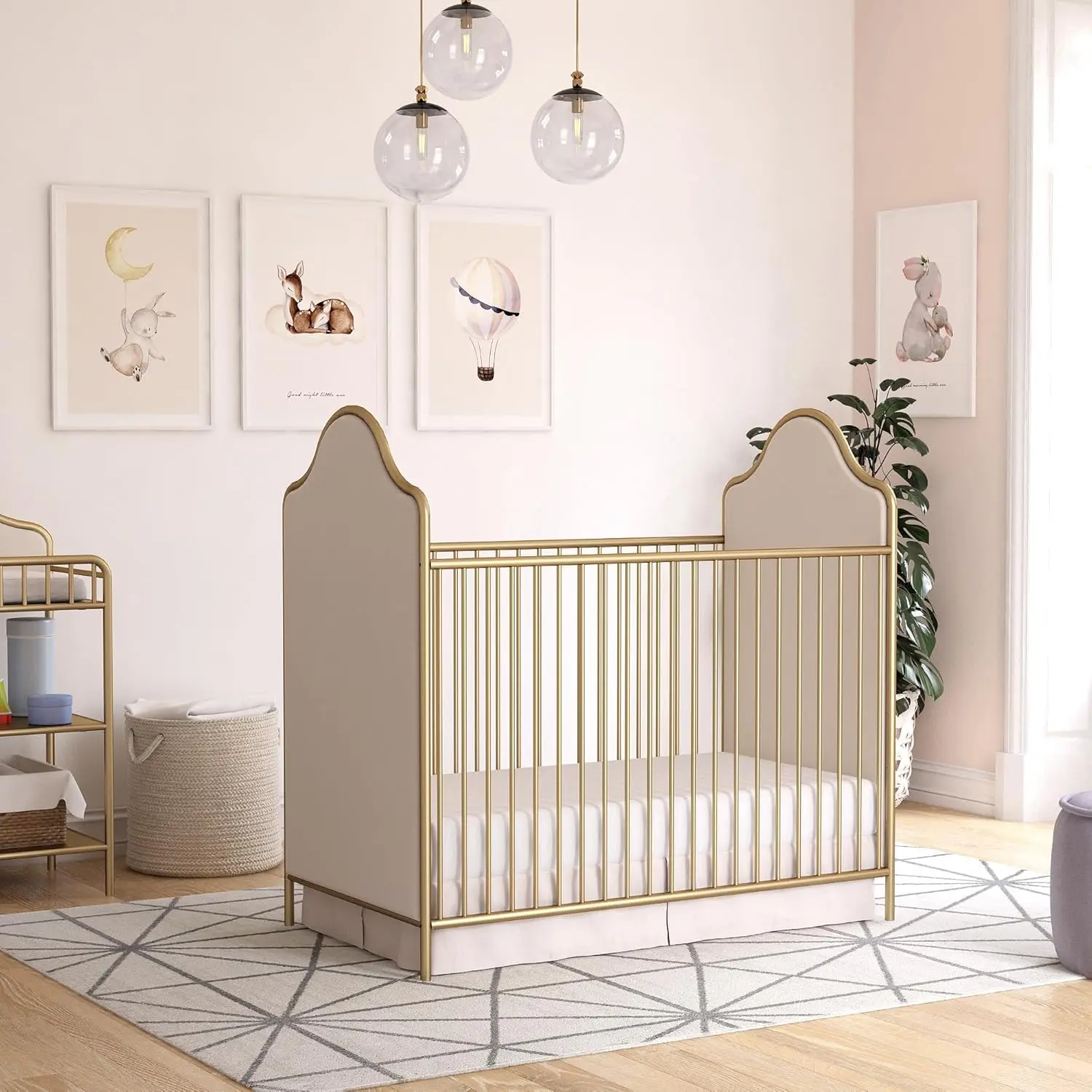 Little Seeds Piper Upholstered Metal Crib, Gold