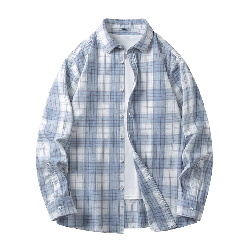 Männer Hemd Plaid 100% Baumwolle Flanell Langarm Oversize Lose Frühling Herbst Straße Casual Business Männlich Bequeme Kleid Hemd – Detail 8