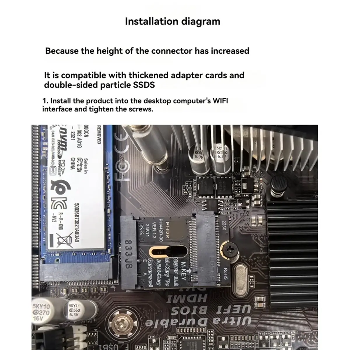 A003 M.2 A+E to NVME SSD Adapter M2 WIFI A/E Key to M Key PCIE 4.0 Riser Card for 2230 2242 2260 2280 NVME SSD
