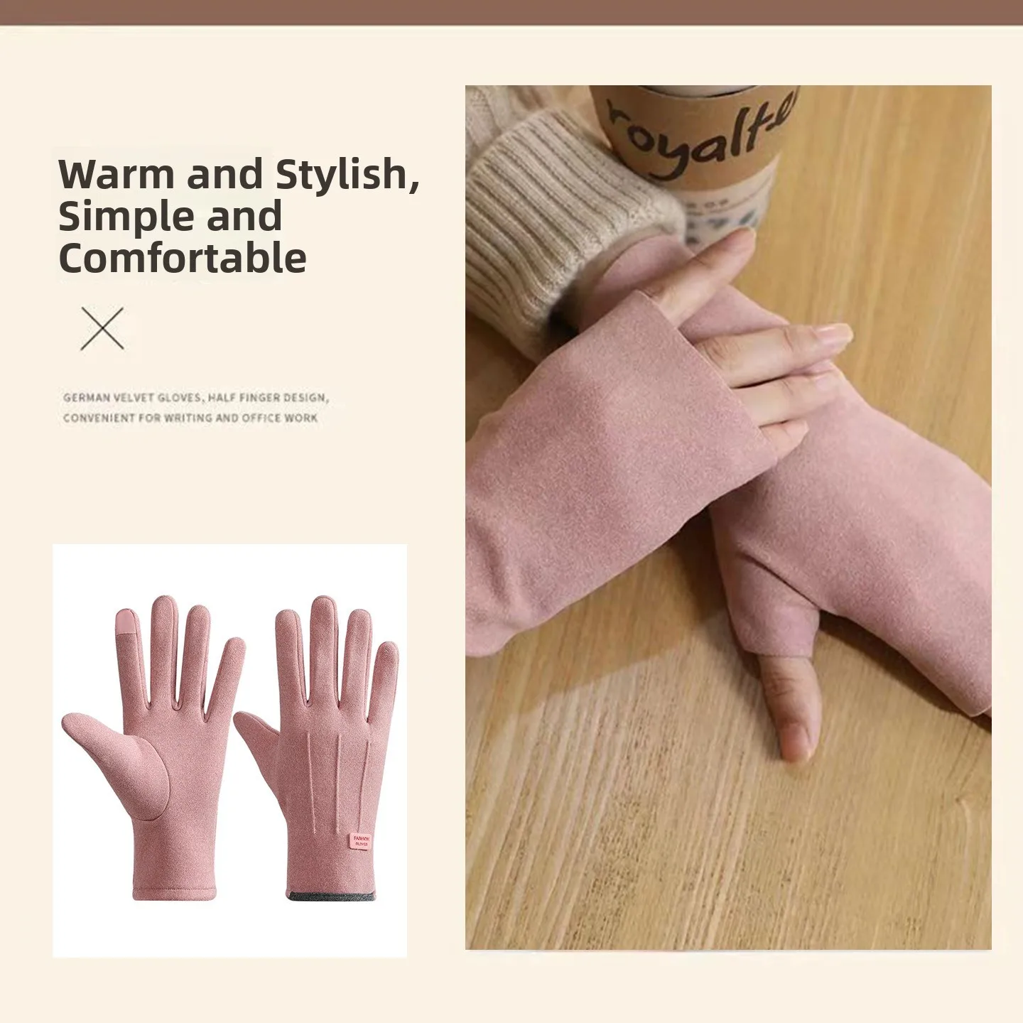 Thermal Half Finger Gloves Men Women Autumn Winter Thin Fleece Lined Gloves for Typing And Writing Warm Gloves for Students