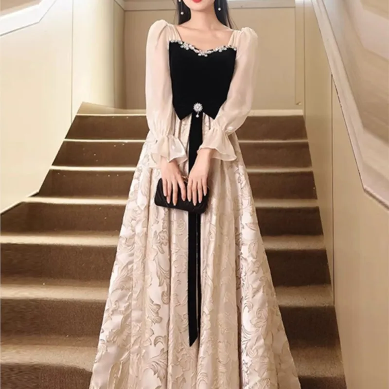 Black new style banquet temperament sense light luxury small host dress