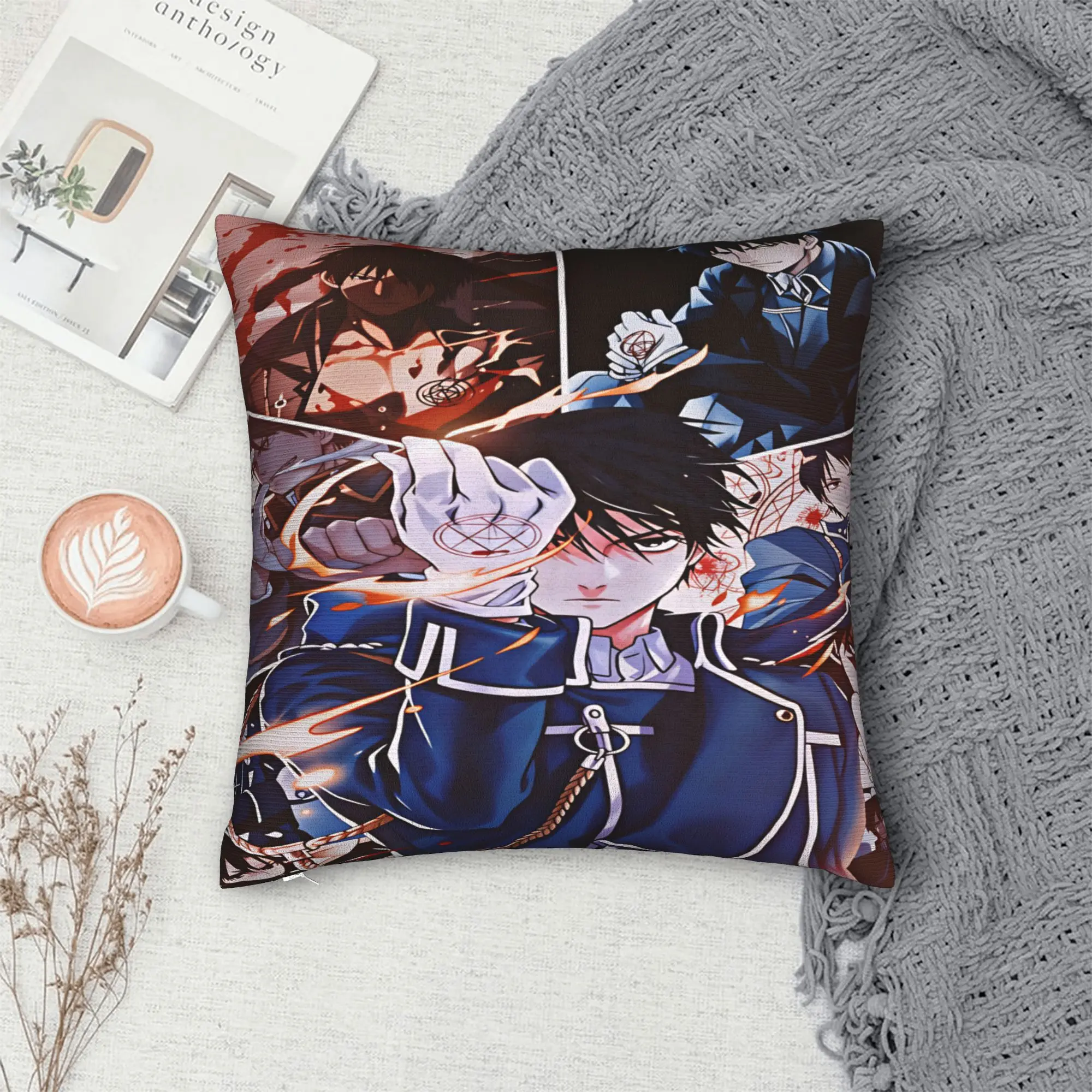 Roy Mustang Pillow Cover Fullmetal Alchemists Design Cushion Cover Vintage Pillow Case For Living Room Chair