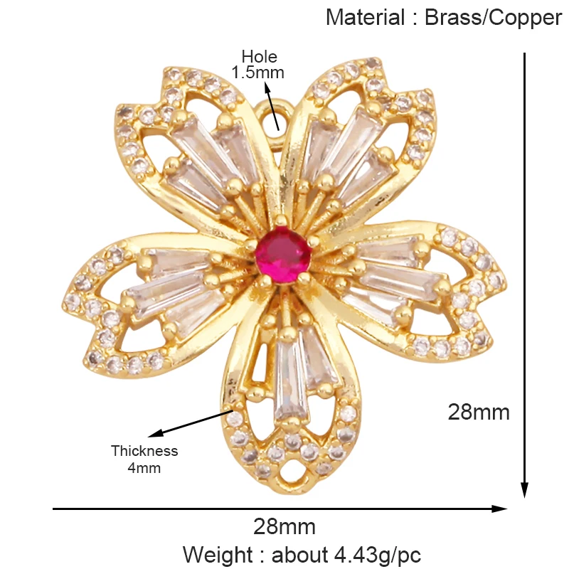 Trendy Sweet Colorful Sun Rose Flower Lotus Clover Tree Charm Pendant,Real 18k Gold Plated Zircon Jewelry Findings Supplies S44