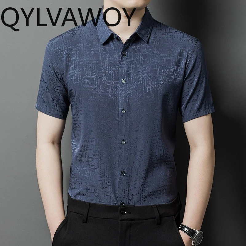 QYLVAWOY High-end Men's Shirts 92% Real Mulberry Silk Shirt Cool Shirts for Man Loose Short Sleeve Tops Camisas Masculina Casual