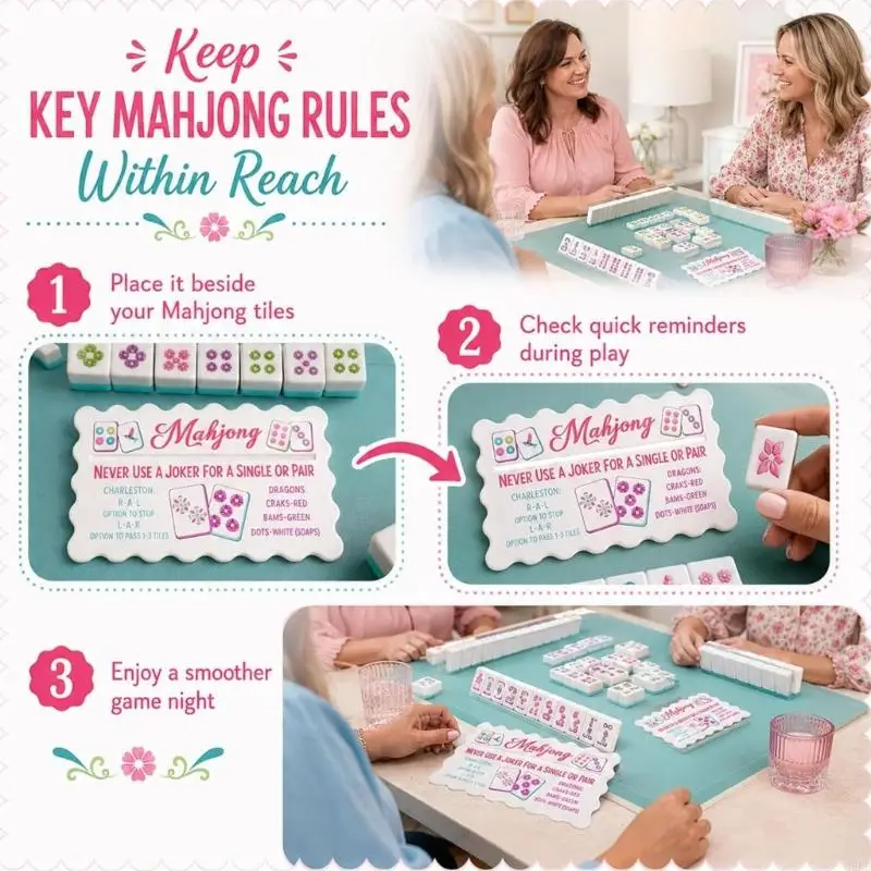 American Mahjong Line Finder Card Set Acrylic 4 Piece Rule Reminder Cards with Dragon Soap Prompts for Tabletop Club Reference