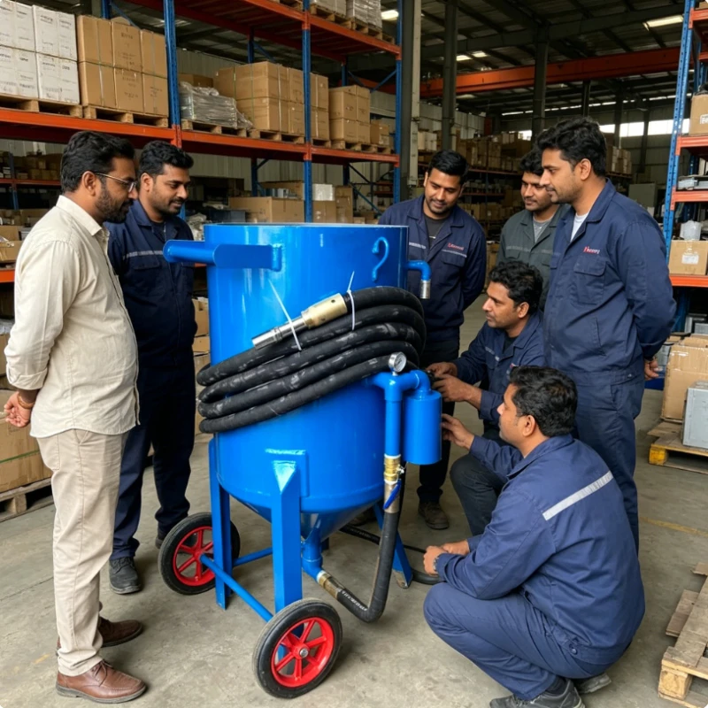 Portable Sandblaster Sandblasting Machine 200L Air Pressure Tank Strips Epoxy Coating From Industrial Workshop Floors