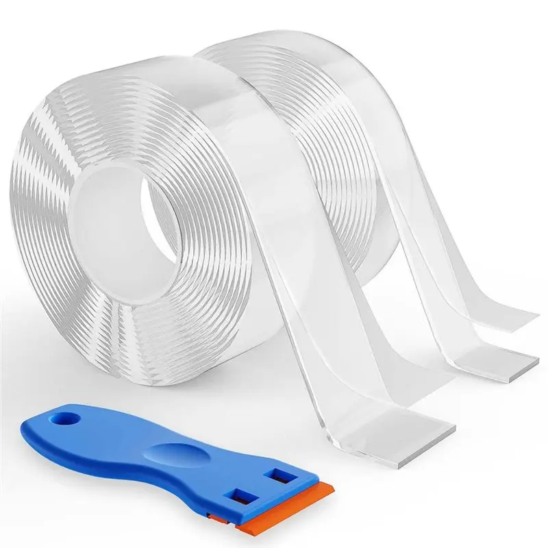 DTEN-2 Rolls Double Sided Tape Heavy Duty, Clear Removable Nano Tape For Poster Carpet Picture Hanging