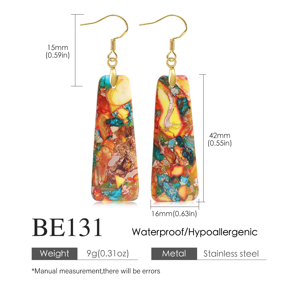 Imperial Stone Pendant Earrings Bohemian Oil Painting Style Semi-Precious Gem Trapezoid Earrings 16x42mm High-End Jewelry Gift
