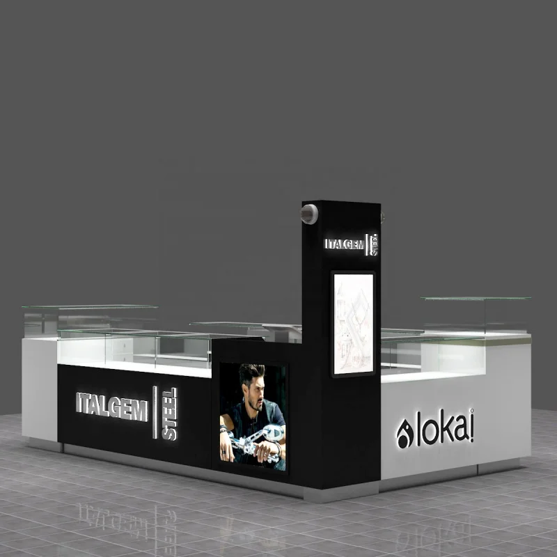 (Op Maat) Ontwerp Retail Sieraden Winkel Lay-Out Kiosk Sieraden Winkel Decoratie Met Display Showcase