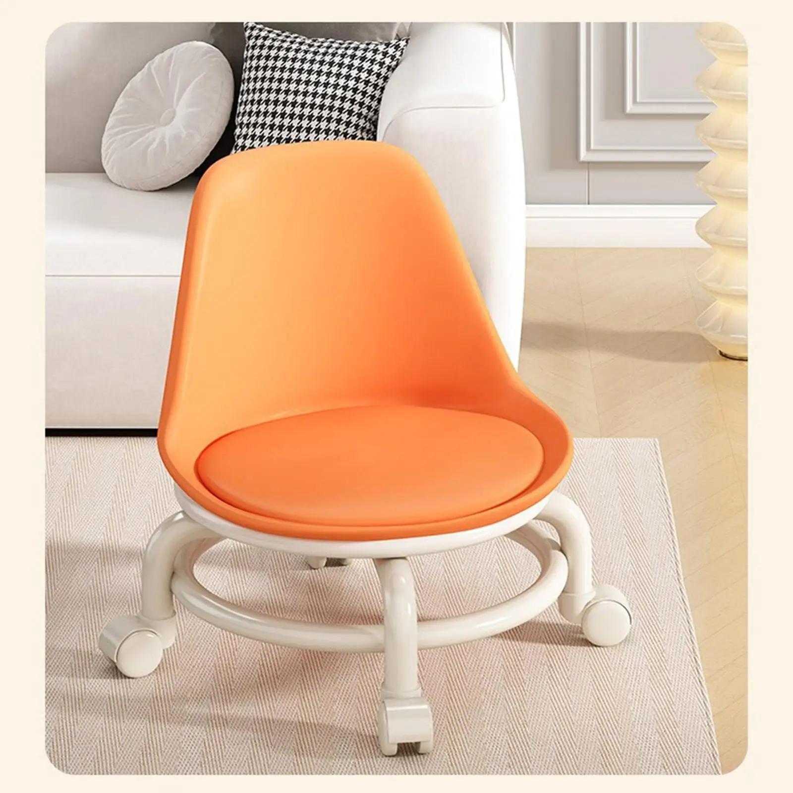 Low Rolling Stool Comfortable Round Cushion Universal Rotatable with Wheels