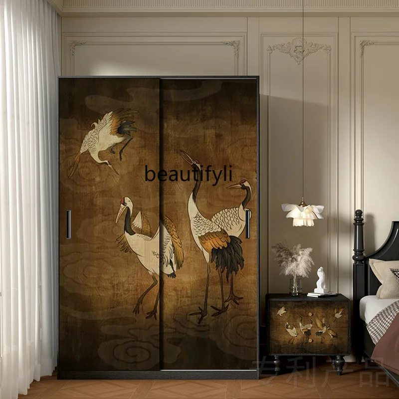 

New Chinese solid wood wardrobe French medieval wardrobe bedroom wall storage side cabinet