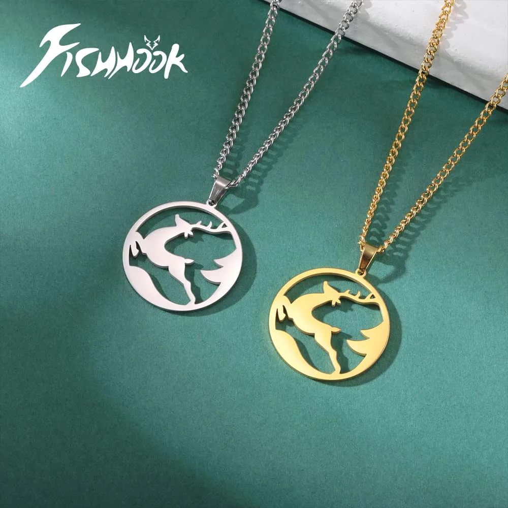 Fishhook Elk Deer Reindeer Necklace for Men Woman Christmas Gift Supernatural Pendant Stainless Steel Chain Jewelry