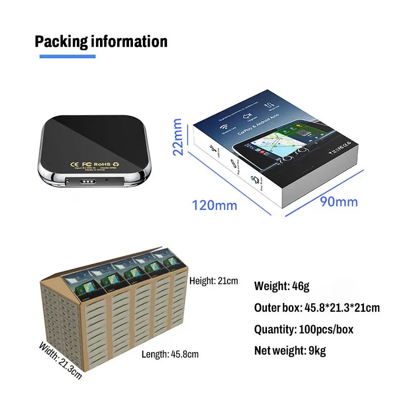 OEM 5.0 Wireless Carplay AI Box Dongle Smart Car Key Converte Carplay cablato in CarPlay wireless/Android Auto Plug & Play