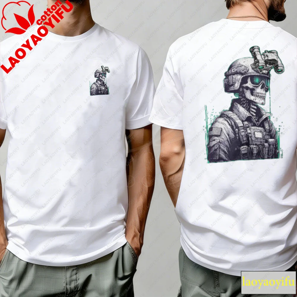 2026 Tactical Skull Night Vision Men's Oversized T-Shirt, Cyber Green Line Soldier Graphic, Cotton Gothic Military Streetwear