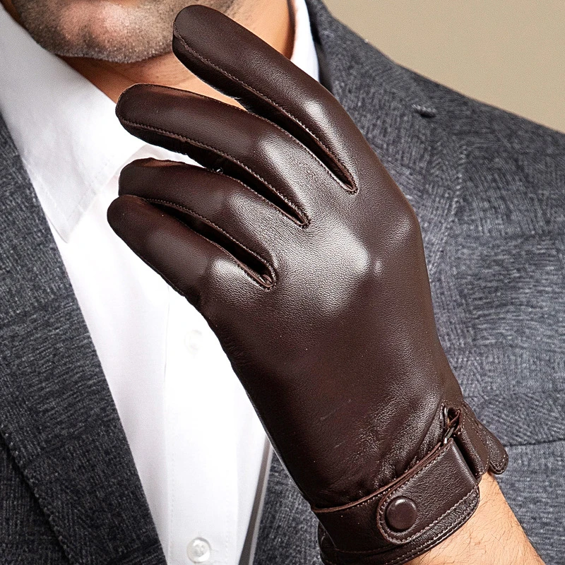 Genuine Sheepskin Leather Gloves for Men, Winter Warm Touchscreen Texting Cashmere Lined Driving Motorcycle Gloves