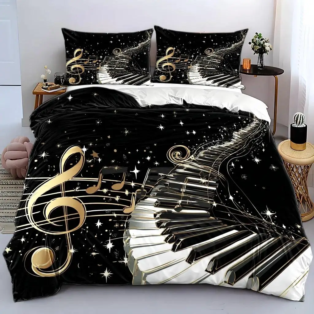 Piano Starry Night Theme Abstract Art Duvet Cover Set Multi Size Quilt Cover Queen Size Bedroom Bedding Decoration Machine Washable Adult Boy Girl Bedroom