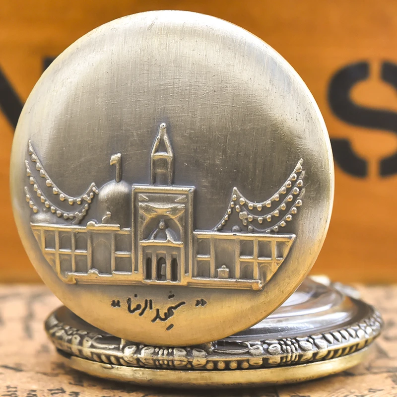 ヴィンテージブロンズスチームパンク機能建築彫刻クォーツ懐中時計ネックレスペンダント時計チェーン男性女性チェーンギフト