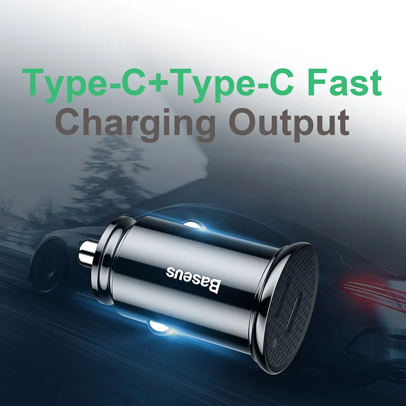 Baseus 30W Dual USB C Car Charger Type C FCP SCP USB PD 3.0 For iPhone 13 14 15 Sumsung Xiaomi Fast Charging Car Phone Charger