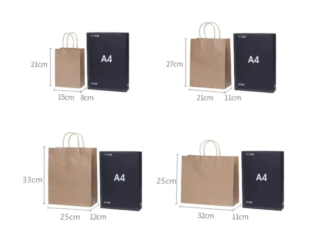 10/30/80pcs kraft paper bag with handles Festival gift bag for Christmas Wedding Birthday High Quality shopping bags