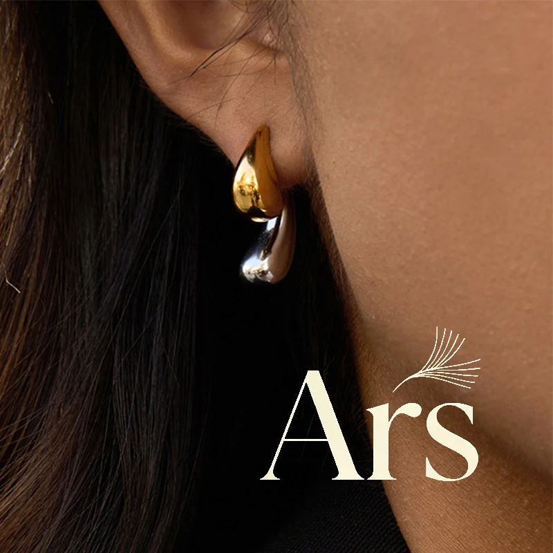 Ars Statement Two Tone Stainless Steel Earrings No Tarnish Gold Plated Water Drop Earrings Minimalist Daily Wear Stud Earrings