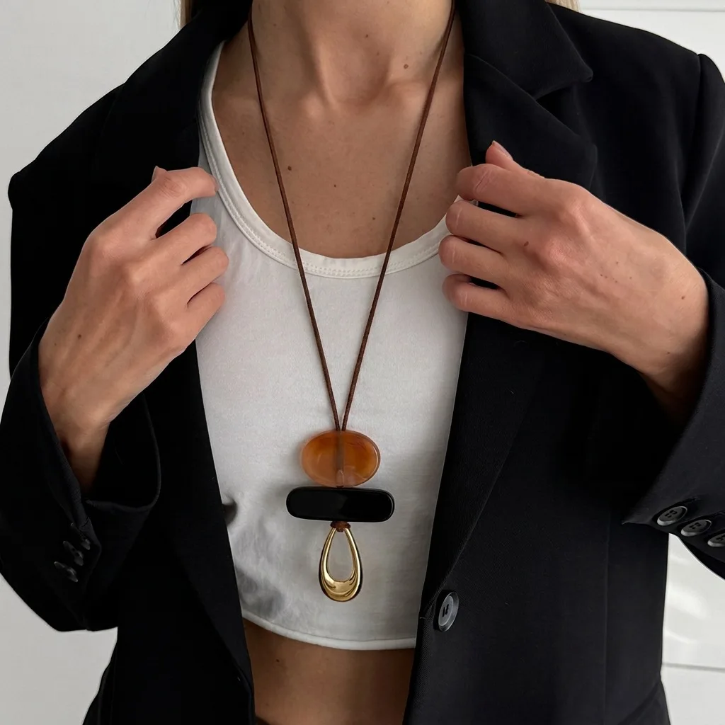 Fashion Rope Chain Arcylic Pendant Necklace For Women Rope Chain Sweater Chain Necklaces Handmade Jewelry Gifts