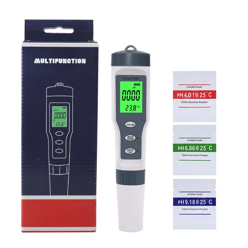 3 In 1 Digital PH TDS EC Meter Pen Salinity Temperature Tester Conductivity Filter Purity with Backlight for Aquarium Water