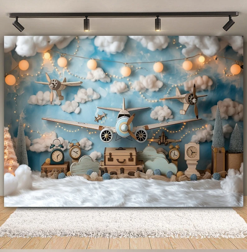 Newborn Baby 1st Birthday Photography Backdrop Balloons Tent Bear Cake Smash Kids Birthday Party Baby Portrait Background Props