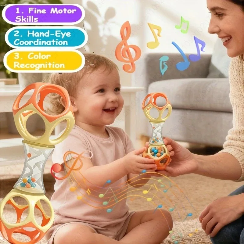 Baby Rattle Nibbling Toy Shake Barbell Toy Toddler Soft Double-headed Hand Rattles Soothing Hand Grip Rattles Baby Newborn Gift