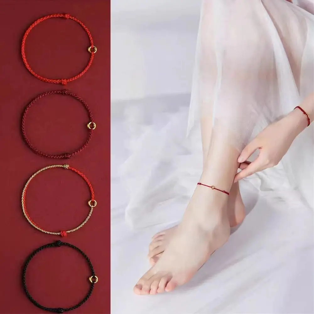 Handmade Ping Buckle Red Rope Chinese Zodiac Year Charm Lucky Couple Bracelets Friendship Hand Braided Rope for Friend Lovers