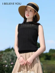 I BELIEVE YOU Woman's Tanks Lace Mullet Stand-up Collar Knit Sweater Inner Undershirt Camisole 2024 Spring New Tops 2242035721