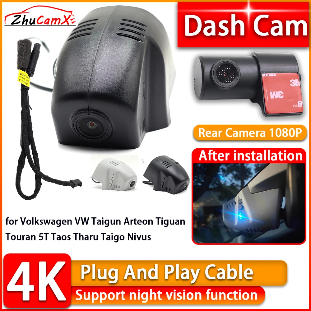

HD Wiifi 4K Dash Cam for Volkswagen VW Taigun Arteon Tiguan Touran 5T Taos Tharu Taigo Nivus DVR Front Rear Camera Plug and Play