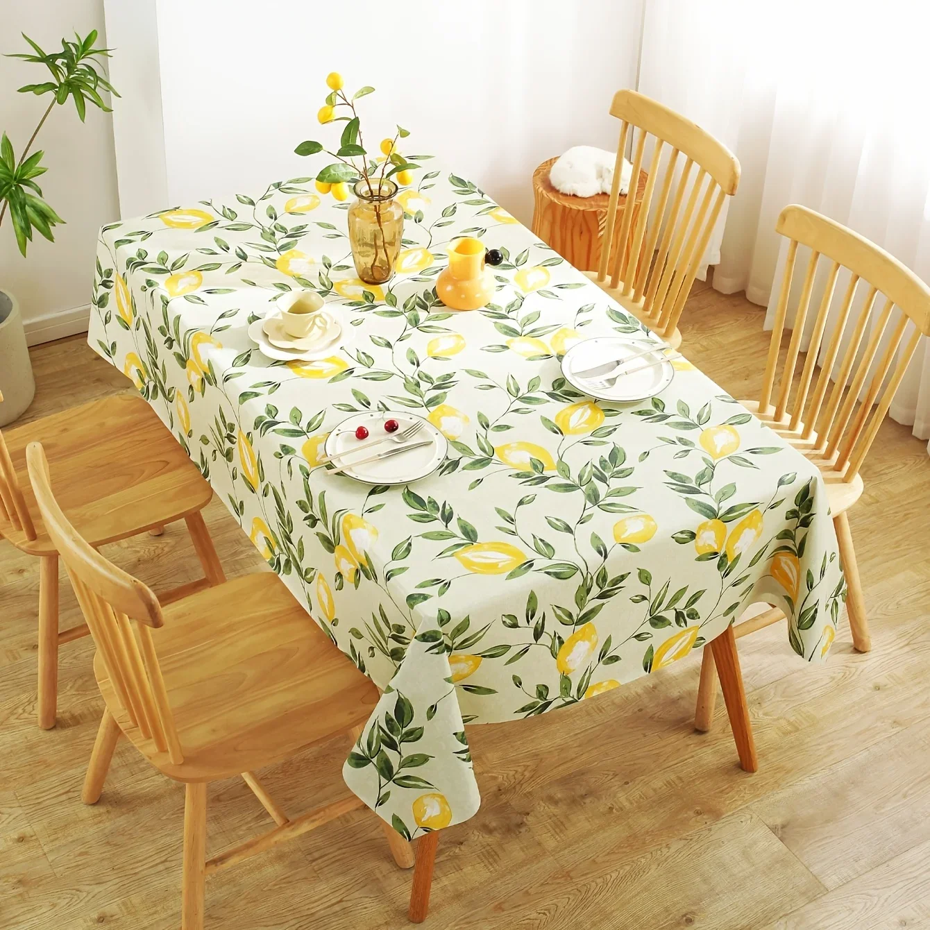 Lemon fruit pattern, water-resistant, oil-resistant, stain-resistant and wipeable vinyl table mat, anti-slipxzj