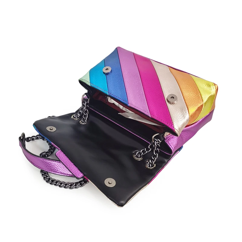 Hotsale Eagle Bags Colorful Women Handbag Rainbow Patchwork Icon Metal Logo On The Front Flap Jointing Purse