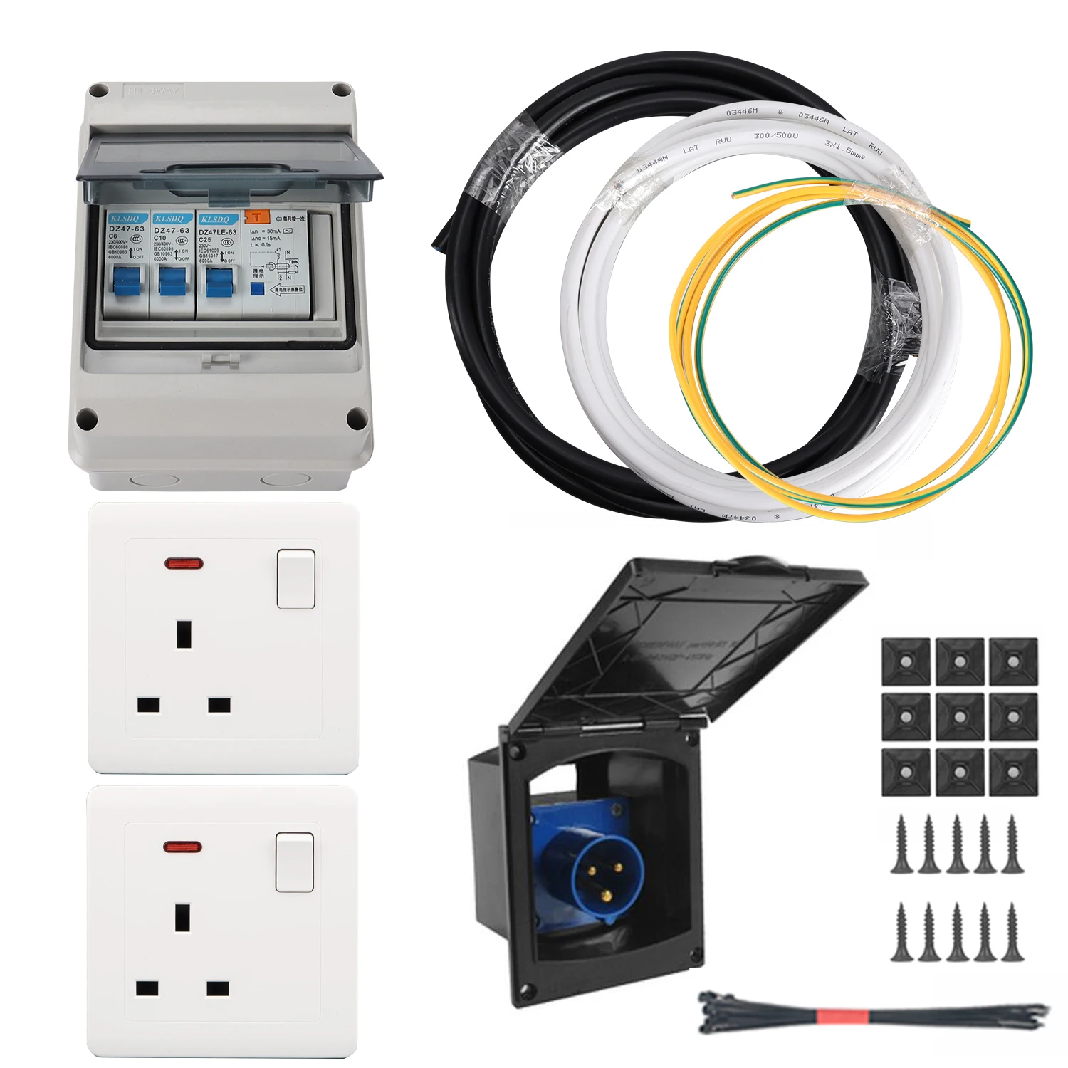 Instalación de gancho eléctrico de red RV 240V, toma de carga de pieza de energía eléctrica de tres pines para conversión de autocaravana y autocaravana