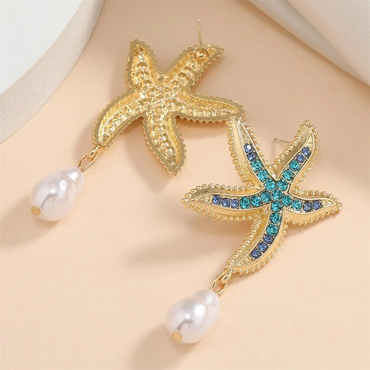 Bohemia Star Fish Earrings Drop Pearl Blue Rhinestones Dangle Earrings for Women Starfish Jewelry Summer Holiday Beach Gifts
