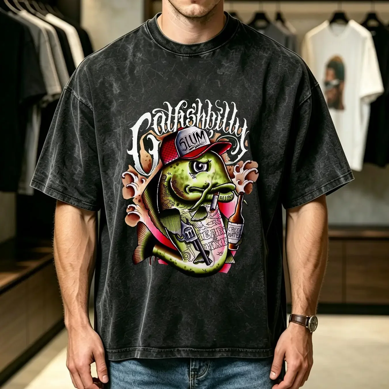 washed T Shirt Vintage Yelawolf Catfish Billy Black Cotton All sizes S to 5XL NEW vintage Washed streetwear Versatile Soft