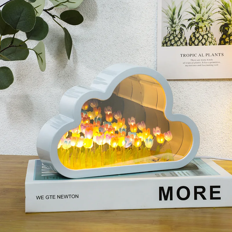 Sea of flowers Handmade diy simulation tulip nightstand ambience lights light up a Valentine's Day gift room decoration