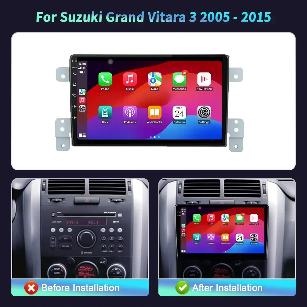 For Suzuki Grand Vitara 3 2005 - 2015 Car Radio Android 14 Multimedia Navigation Wireless Carplay Stereo Head Unit Screen