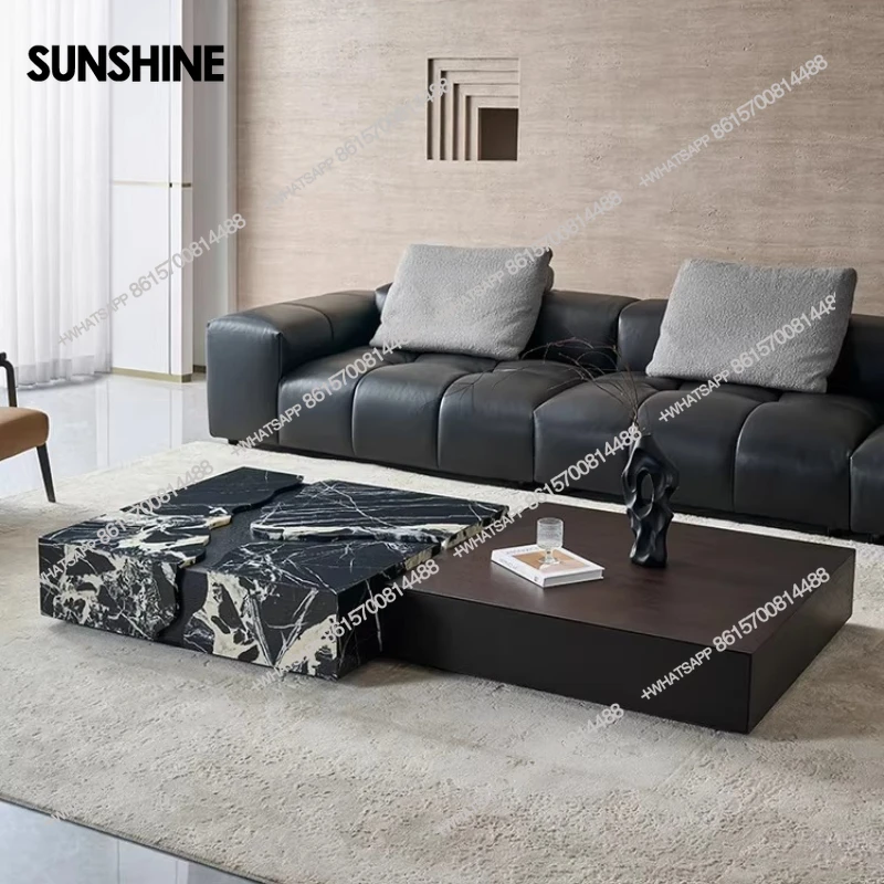 

Italian minimalist natural marble square coffee table living room home light luxury
