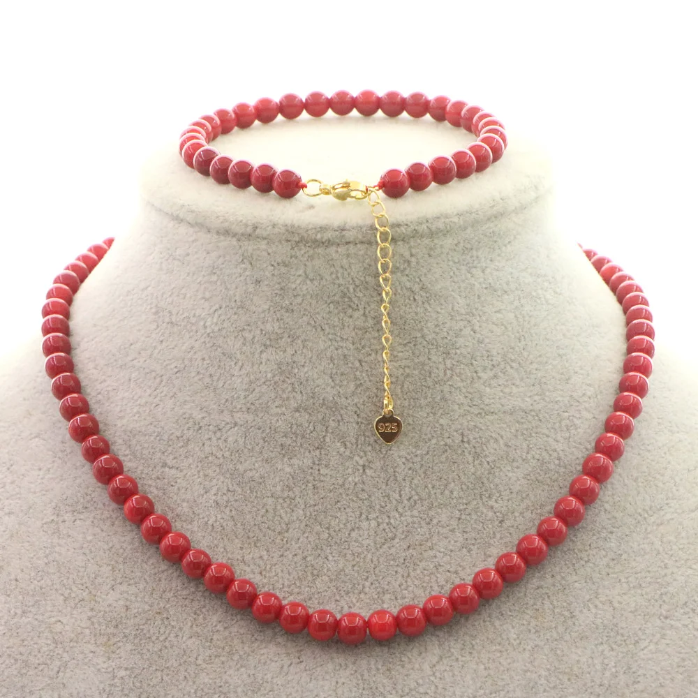 

Vintage Red Coral Necklace Bracelet Jewelry Smooth 4-10mm Stone Beaded Extend Bracelet Bangle for Women Yoga Can As A Keyring