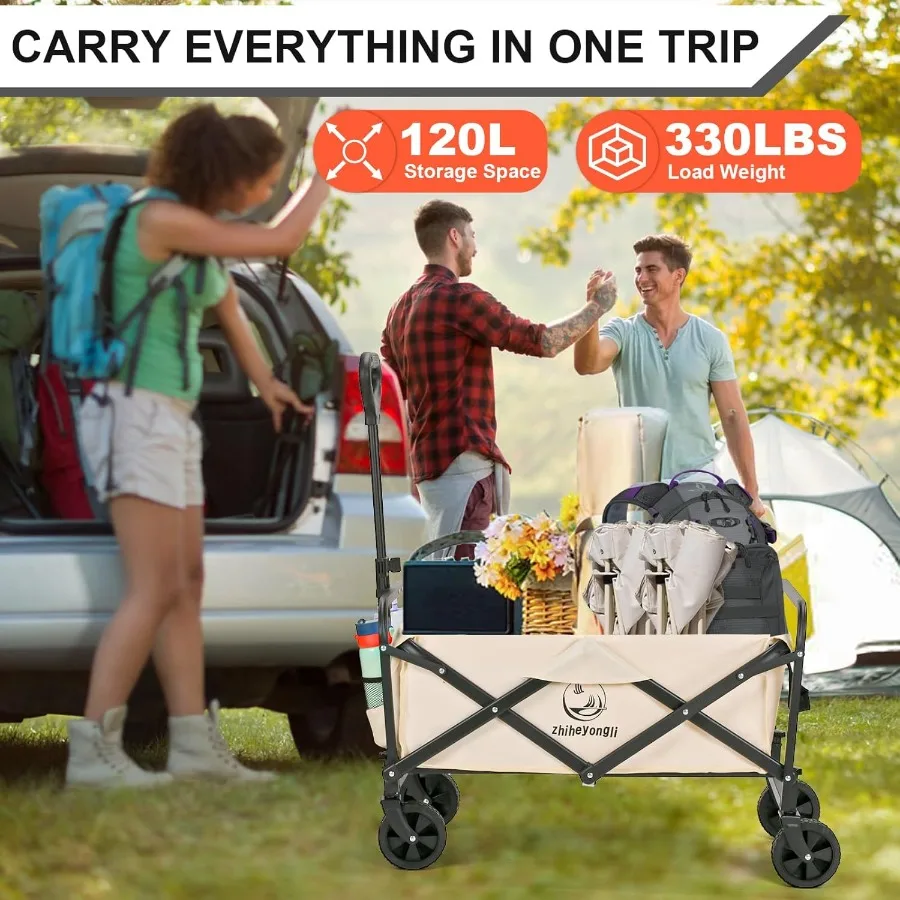 عربة عربة قابلة للطي محمولة ذات سعة كبيرة للشاطئ شديدة التحمل قابلة للطي مع عربة عجلات AllTerrain عربة قابلة للطي لـ #4