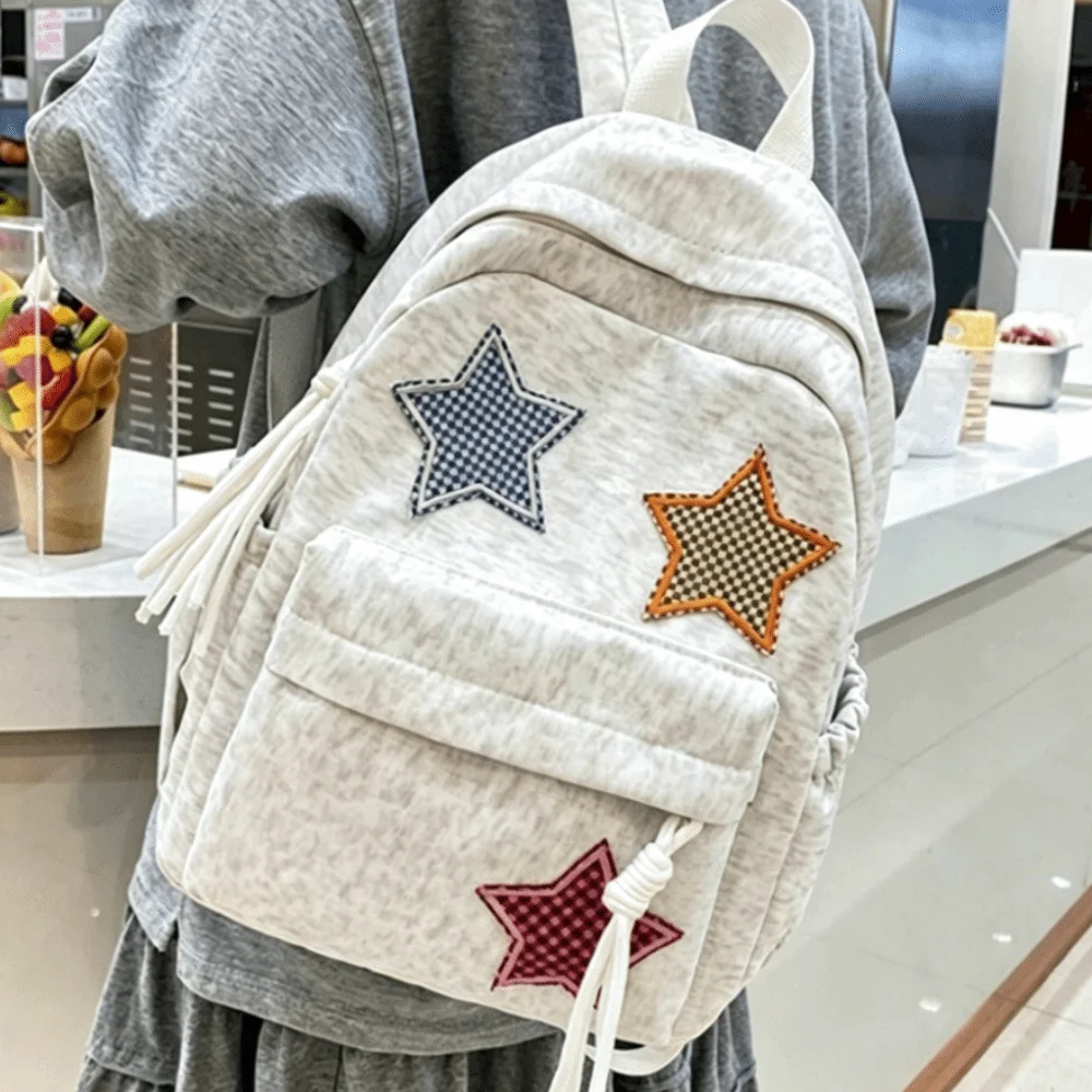 Niedlicher Stern-Cord-Rucksack, leichter, weicher Stoff-Schulrucksack, mehrere Taschen, bunte Reisetasche für die Schule – Detail 2