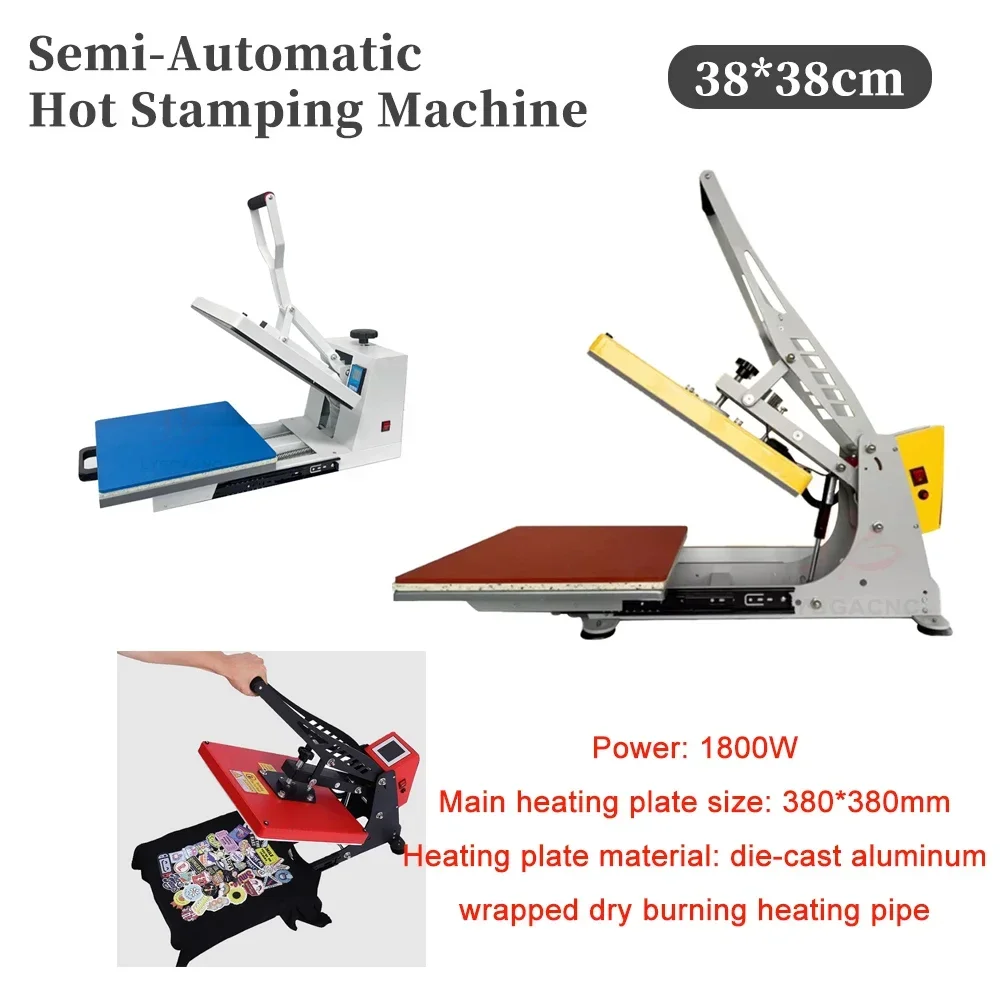 Magnetic Semi-automatic Heat Transfer Press Machine Hot Stamping Printer for T-shirt Shirt Logo Brand Leather Mouse Pad 38x38CM