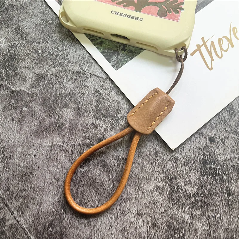 Keychain Lanyard Genuine Leather Mobile Phone Lanyard Accessories U Disk Pendant Cowhide Chain Anti-lost Keychain Cellular Strap