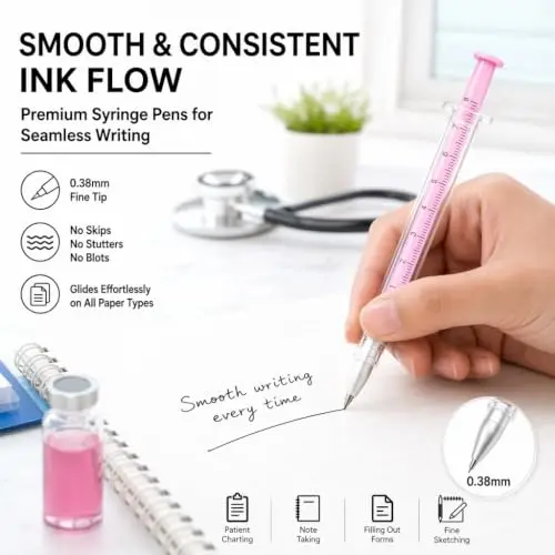 30Pcs Syringe Gel Pen Simulation Eliminates Injection Syringe Shape Ballpoint Pen Black Signature Pen Simulation Vaccine Pens