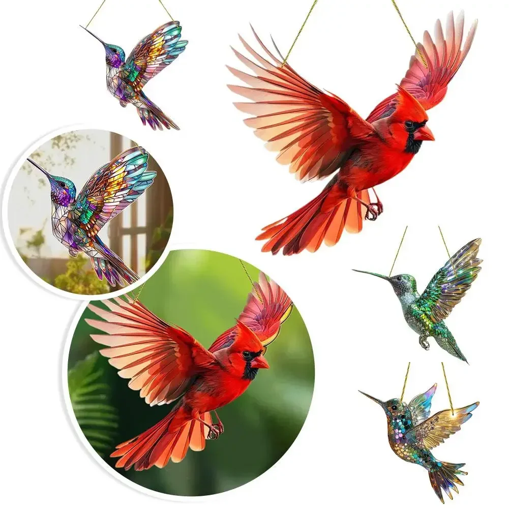 Colorful Gorgeous Hummingbird Pendant Acrylic Wind Sun Birds Window Hangings Wind Chimes Catcher Crafts Bird Gift Home Decor