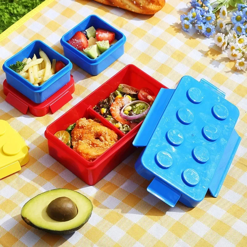 DIY Building Block Lunch Box Modular Building Blocks For Children Student Building Block Bento Food Storage Container Dinnerware