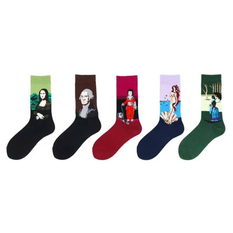Mens Funny Sock Winter Stripe Sports High Male Printed Casual Dot Animal zebra flower monkey Cactus Cotton Socks Pattern Gift
